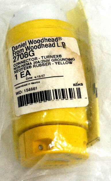 NEW WOODHEAD 2708G SUPER SAFEWAY CONNECTOR 20A250V NON-NEMA NEOTEX RUBBER YELLOW