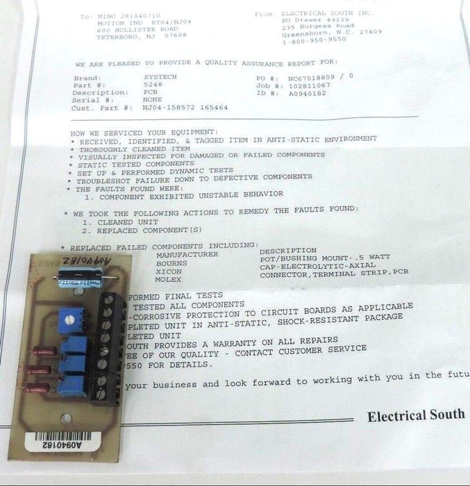 REPAIRED SYSTECH 5248 PCB BOARD