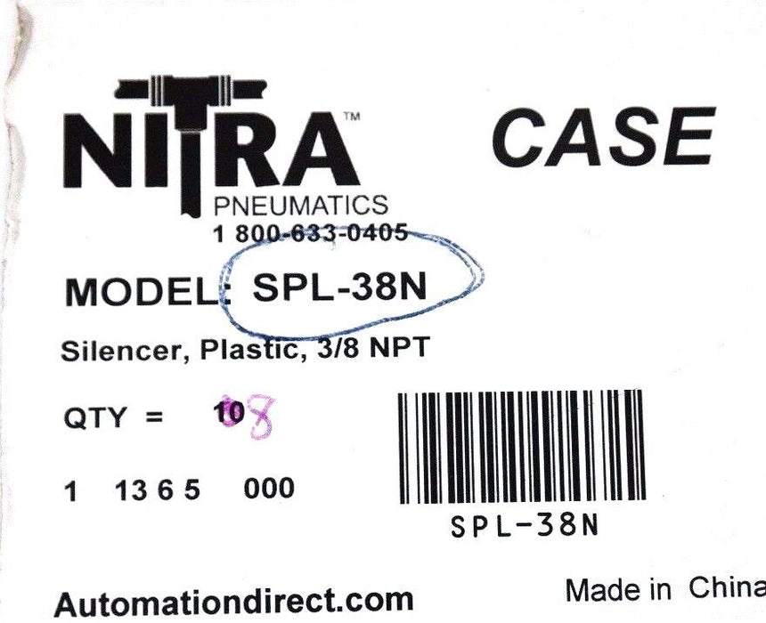BOX OF 8 NEW NITRA SPL-38N PLASTIC SILENCERS 3/8" NPT SPL38N