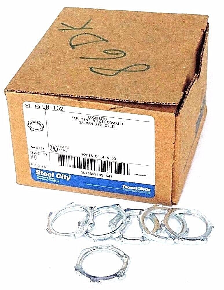 NIB THOMAS & BETTS LN-102 LOCKNUTS FOR 3/4" RIGID CONDUIT QTY 100