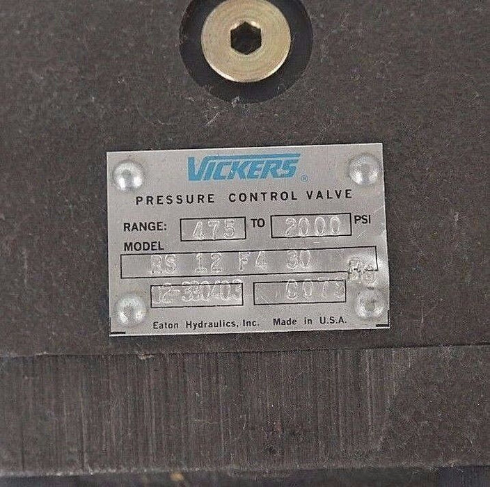 NEW VICKERS RS 12 F4 30 PRESSURE CONTROL VALVE 02-330403 475-2000PSI RS12F430