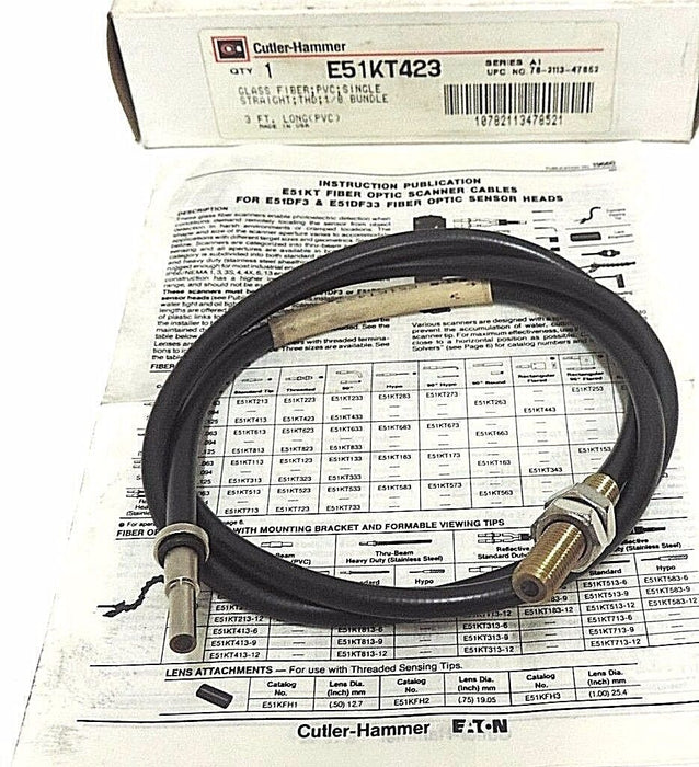 NIB CUTLER-HAMMER E51KT423 CLASS FIBER OPTIC CABLE 3FT LONG SERIES A1