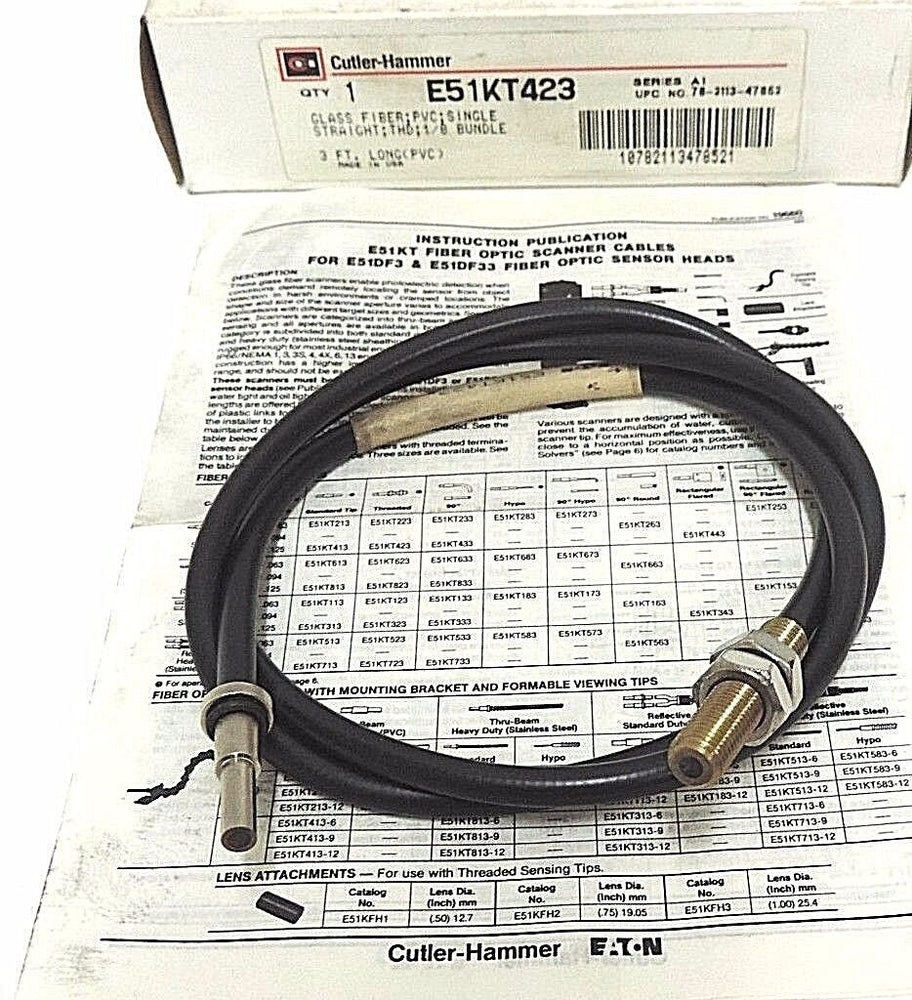NIB CUTLER-HAMMER E51KT423 CLASS FIBER OPTIC CABLE 3FT LONG SERIES A1