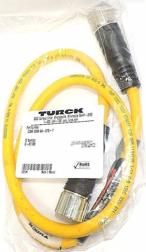 NEW TURCK ID NO. U-07139 POWER CORDSET P/N: CSM CKM 64-078-1, CSMCKM640781
