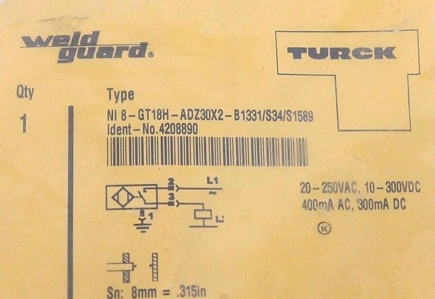 NIB TURCK NI8-GT18H-ADZ30X2-B1331/S34/S1589 SENSOR IDENT-NO. 4208890