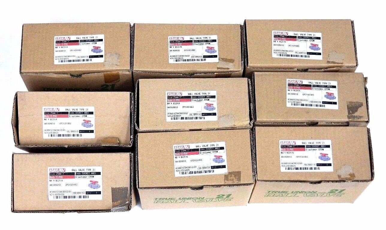 LOT OF 9 NIB ASAHI 1609010 BALL VALVE 1" C-PVC EPDM TYPE 21 1609-010