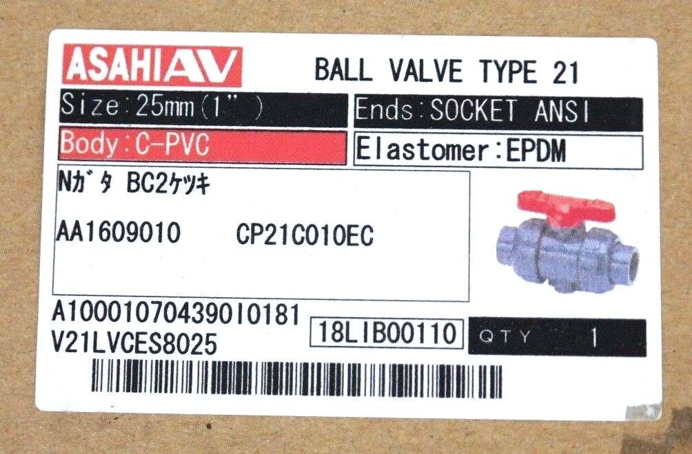 LOT OF 9 NIB ASAHI 1609010 BALL VALVE 1" C-PVC EPDM TYPE 21 1609-010
