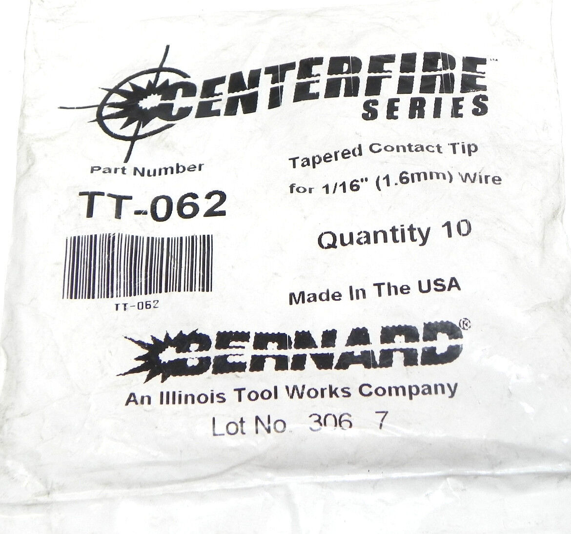 NEW CENTERFIRE SERIES TT-062 TAPERED CONTACT TIP FOR 1/16'' WIRE QTY: 10