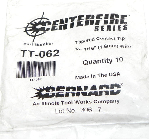 NEW CENTERFIRE SERIES TT-062 TAPERED CONTACT TIP FOR 1/16'' WIRE QTY: 10
