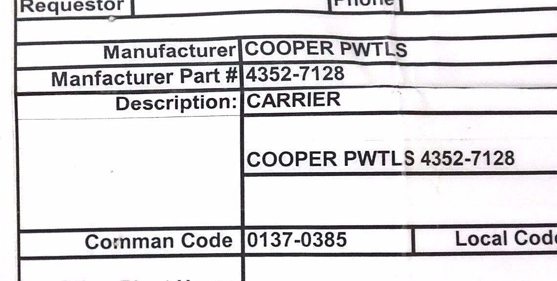 LOT OF 2 NEW COOPER PWTLS 4352-7128 CARRIERS 43527128