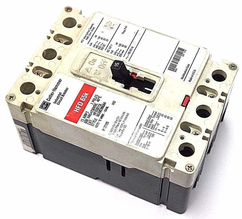 CUTLER HAMMER HFD65K CIRCUIT BREAKER HFD3015L, 6639C98G84, 15AMPS, 3POLES