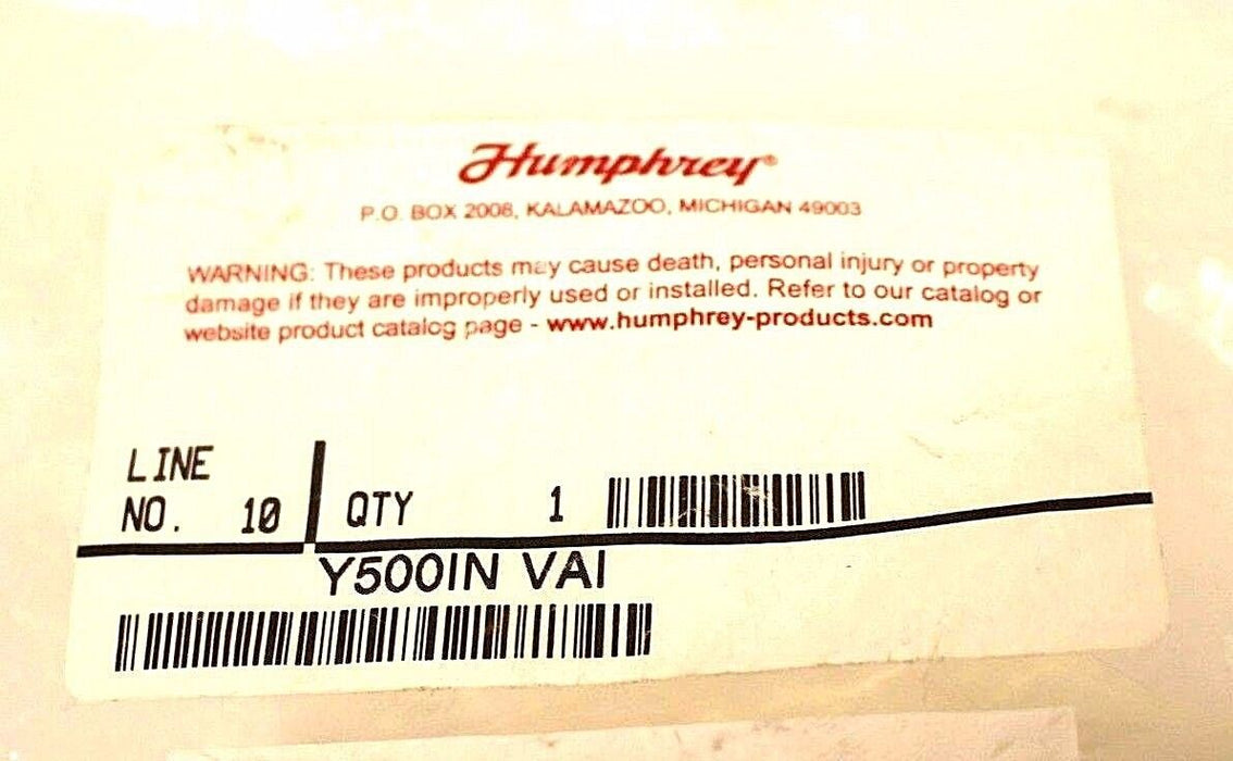 NEW HUMPHREY Y500IN VAI CARTRIDGE INSERT VALVE 1/2" ORIFICE Y500INVAI
