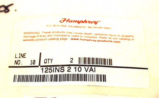 LOT OF 2 NEW HUMPHREY 125INS 2 10 VAI CARTRIDGE INSERT VALVE 1/8" 125INS210VAI