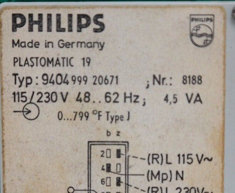 PHILIPS PLASTOMATIC 19 TYP: 940499920671 NR; 8188 115/230V 48...62HZ 4,5WA