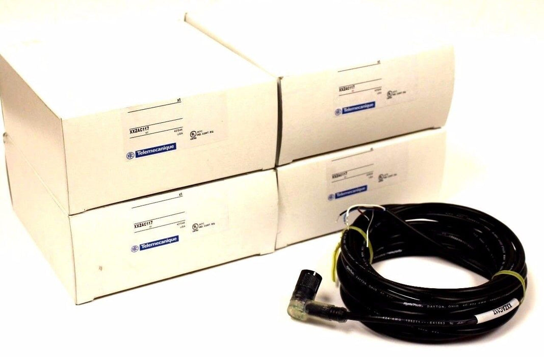 LOT OF 4 NIB TELEMECANIQUE XXZAC117 M12 CABLE 4-PIN W/LEDS 16' RT ANGLE AC-117