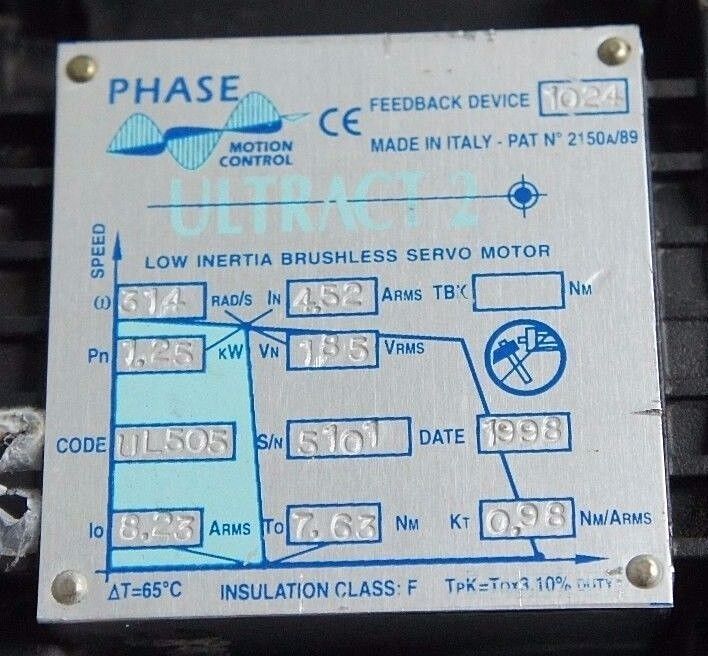 NEW PHASE MOTION CONTROL ULTRA 2 CODE: UL505 BRUSHLESS SERVO MOTOR UL-505