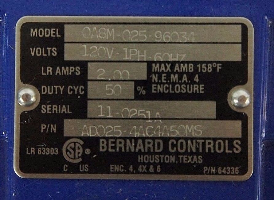 BERNARD CONTROLS 0A8M-025-96034 ELECTRIC ACTUATOR AD025-4AC4A50MS 120V 1PH 60HZ