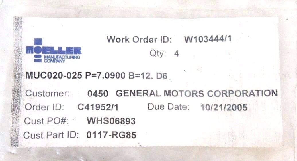 BAG OF 4 NEW MOELLER 0117-RG85 PUNCHES MUC020-025 P=7.0900 B=12.D6