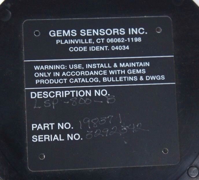 NEW GEMS LSP-8-B SENSOR PART NO. 198371, LSP8B LEVEL SWITCH, LSP-800-B