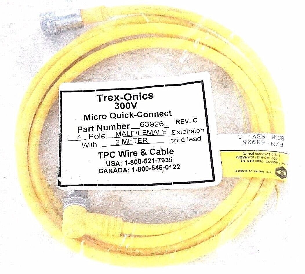 NIB TREX-ONICS 63926 REV.C 300V 4POLE MALE/FEMALE EXTENSION 2 METER CORD LEAD