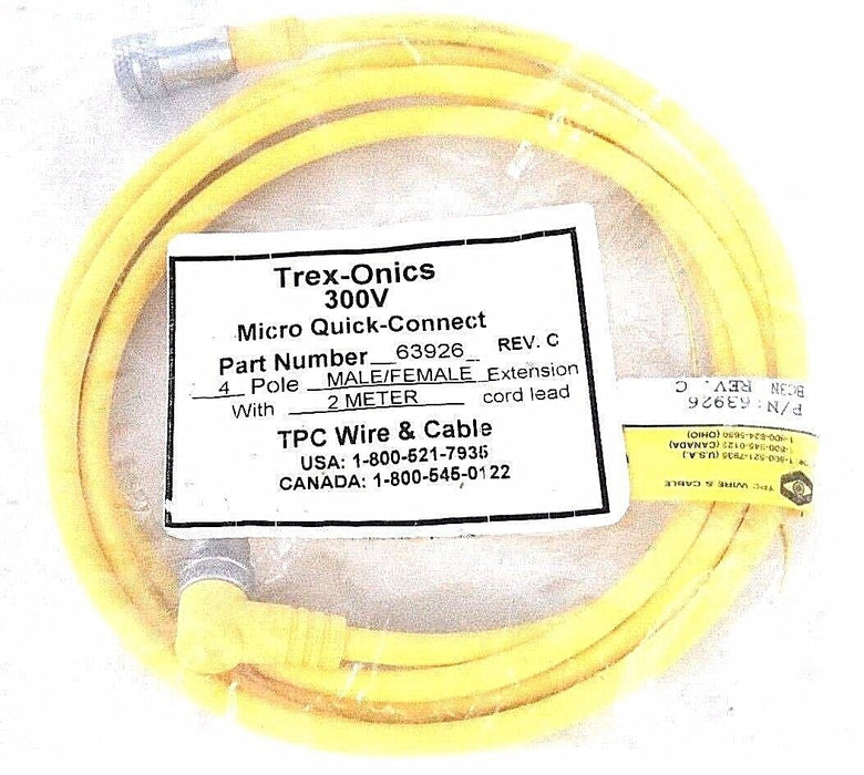 NIB TREX-ONICS 63926 REV.C 300V 4POLE MALE/FEMALE EXTENSION 2 METER CORD LEAD