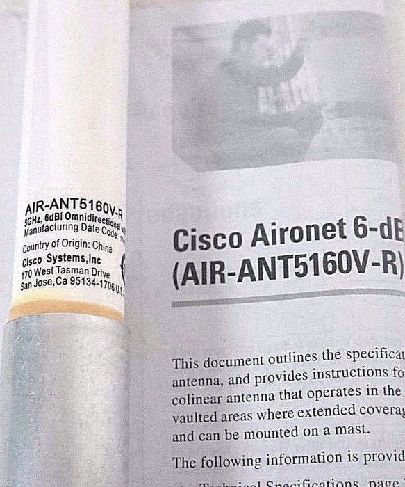 NIB CISCO AIR-ANT5160V-R 50HZ 6DBI OMNI ANTENNA W/ RP-TNC CONNECTOR REV: -A0