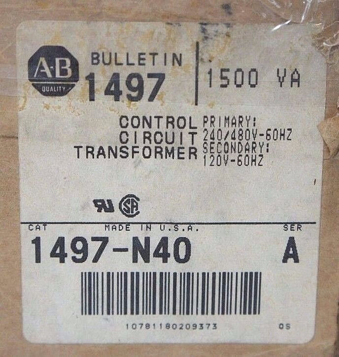 NIB ALLEN BRADLEY 1497-N40 SER. A 1500VA CONTROL CIRCUIT TRANSFORMER 1497N40