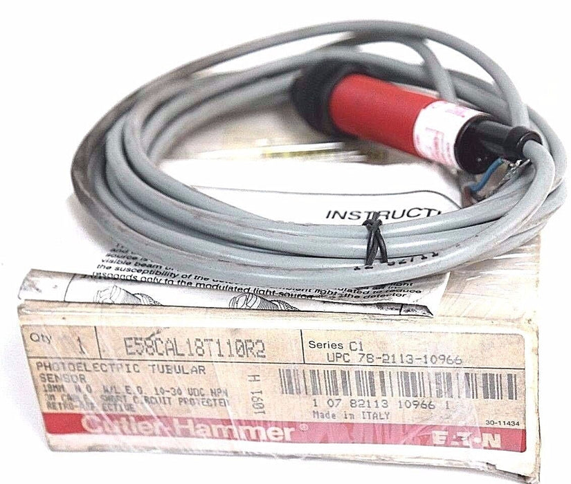 NIB CUTLER HAMMER E58CAL18T110R2 PHOTOELECTRIC SENSOR 10-30VDC 3M CABLE