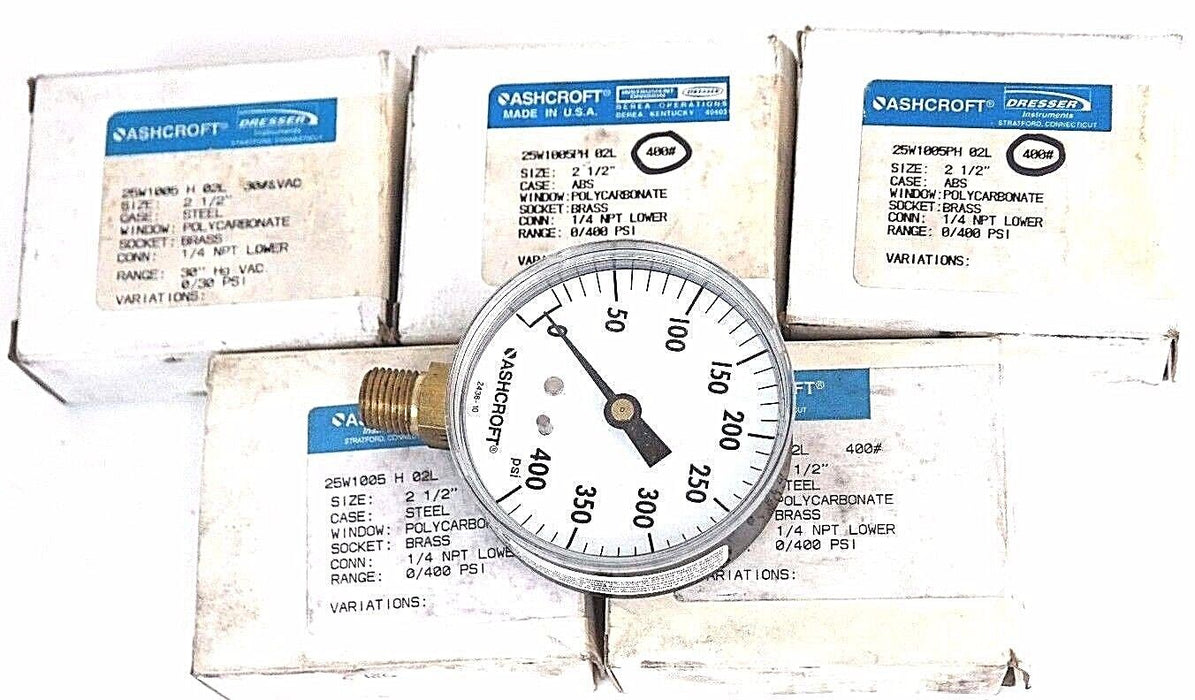 LOT OF 5 NIB ASHCROFT 25W1005PH02L GAUGES 25W1005PH 02L 400# 1/4 NPT LOWER