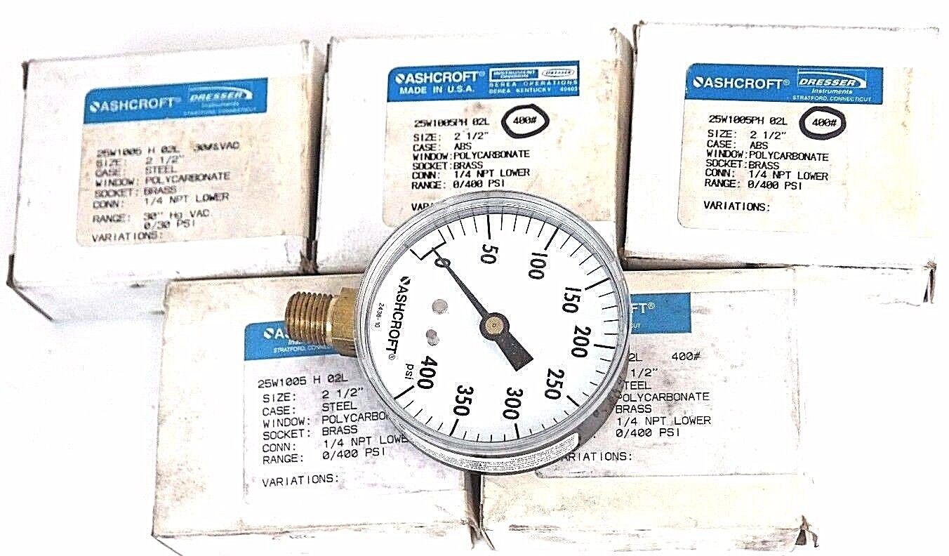 LOT OF 5 NIB ASHCROFT 25W1005PH02L GAUGES 25W1005PH 02L 400# 1/4 NPT LOWER