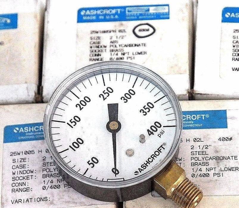 LOT OF 5 NIB ASHCROFT 25W1005PH02L GAUGES 25W1005PH 02L 400# 1/4 NPT LOWER