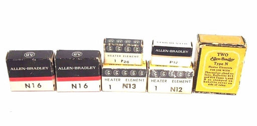 LOT OF 7 NIB ALLEN BRADLEY HEATER ELEMENTS N25, P12, P26, N13, N12, N16