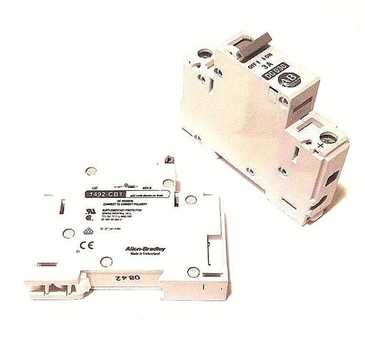 LOT OF 2 ALLEN BRADLEY 1492-CB1-DG030 CIRCUIT BREAKERS 3A, SER. B, 1492CB1DG0