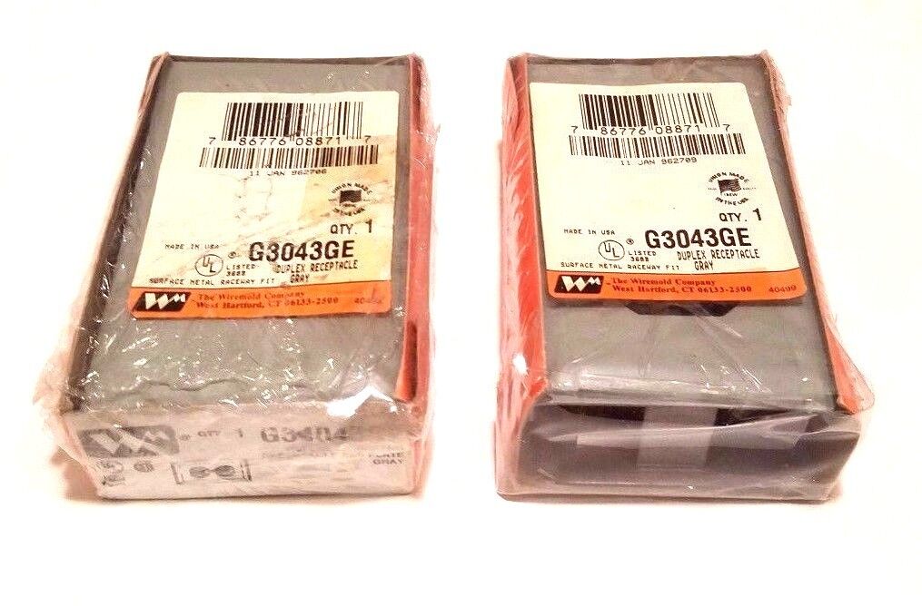 LOT OF 2 NEW WIREMOLD G34043GE DUPLEX GROUNDING RECEPTACLES AND PLATES G3043GE