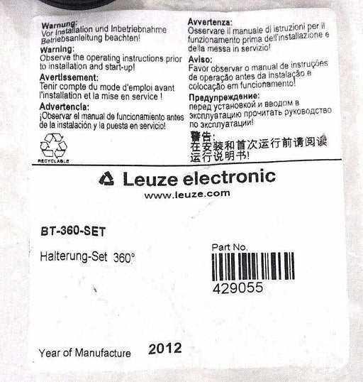 NIB LEUZE ELECTRONIC BT-360-SET HOLDER SET PART NO. 429055 - LOT OF 4