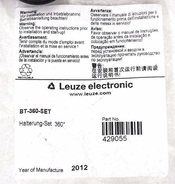NIB LEUZE ELECTRONIC BT-360-SET HOLDER SET PART NO. 429055 - LOT OF 4