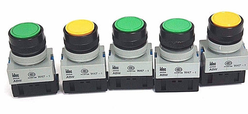 LOT OF 5 NEW IDEC ABW W47-1 PUSHBUTTONS ABWW471, W/ HW-C10 CONTACT BLOCKS