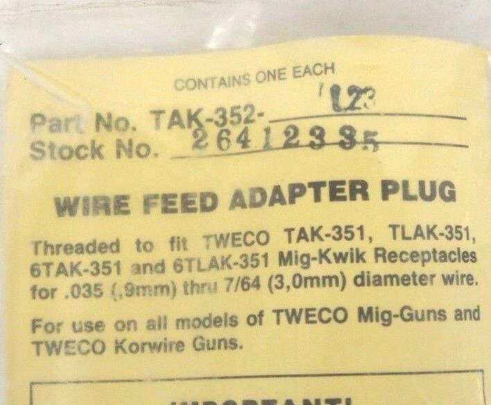 NIB TWECO THERMADYNE TAK-352-L23 WIRE FEED ADAPTER PLUG 26412335