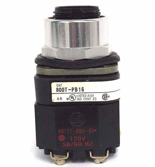 ALLEN BRADLEY 800T-PB16 PUSHBUTTON SER. T, 40171-002-01 W/ 800T-XA, SER. D, 120V