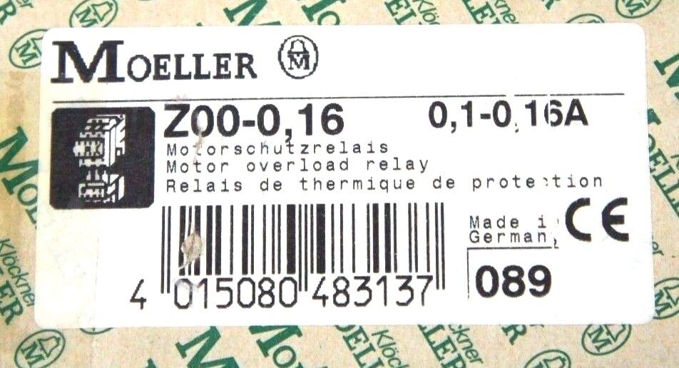 NIB MOELLER Z00-0,16 MOTOR OVERLOAD RELAY 0,1-0,16A, Z00-0.16