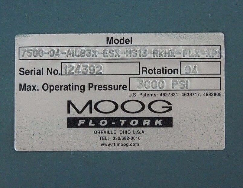 MOOG FLO-TORK 7500-94-A1CB3X-ESK-MS13-RKHX-FLX-XPX HYDRAULIC ROTARY ACTUATOR
