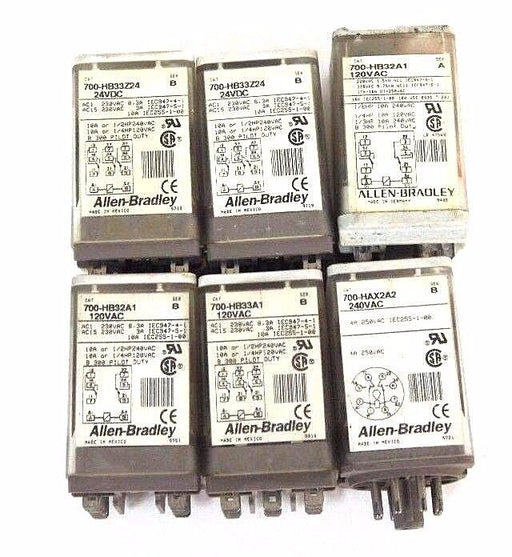 LOT OF 7 ALLEN BRADLEY RELAYS 700-HB33A1, 700-HB33Z24, 700-HB32A1, 700-HAX2A2
