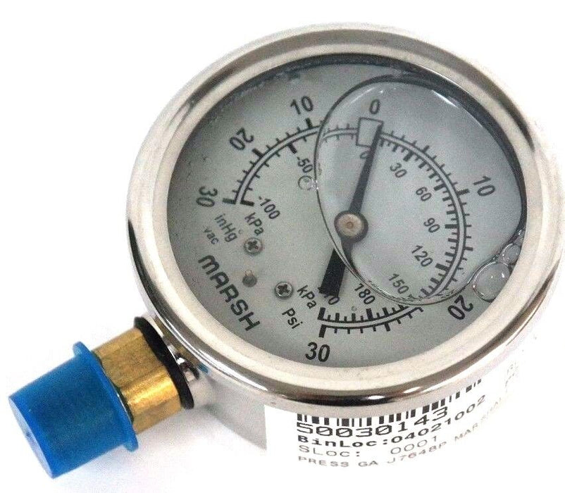 NIB MARSH J7648P GAUGE 2.5'' SEVB 1/4NPT, 0-100PSI & KPA