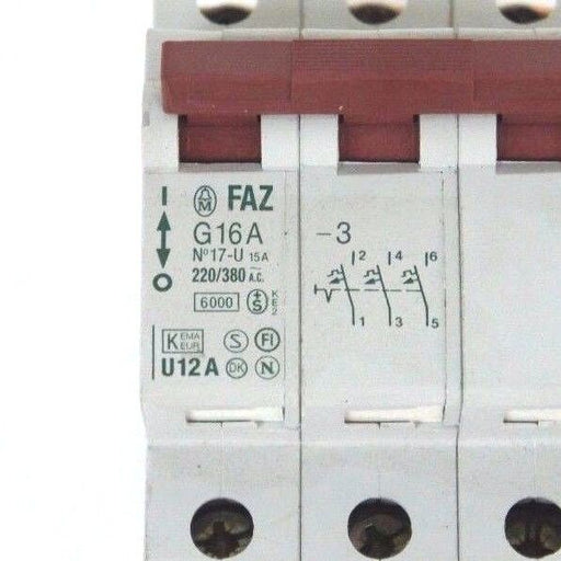LOT OF 3 MOELLER FAZ G16A CIRCUIT BREAKER 220/380VAC U12A FAZG16A