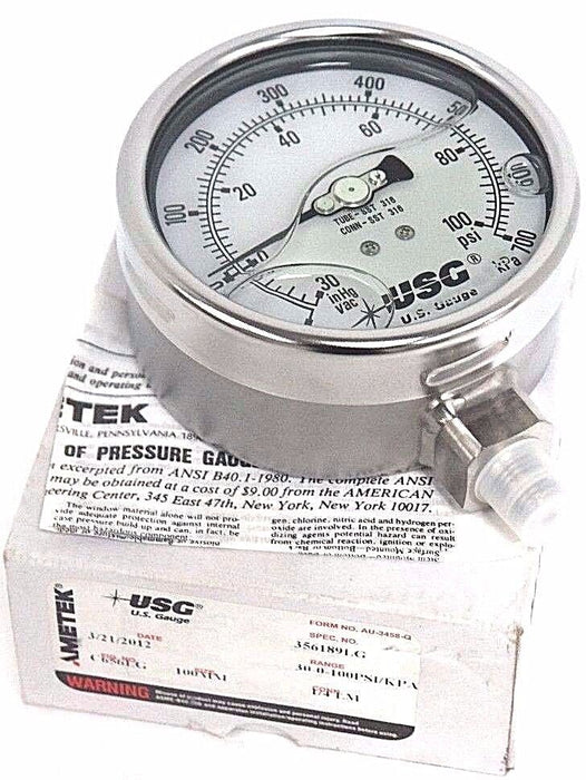 NIB AMETEK SPEC. NO. 356189LG GAUGE FIG. NO. C656LG, CONN. 1/4 LM, SIZE: 100MM
