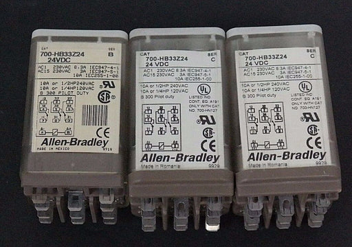 LOT OF 3 ALLEN BRADLEY 700-HB33Z24 RELAYS TWO SER. C & ONE SER. B, 24VDC