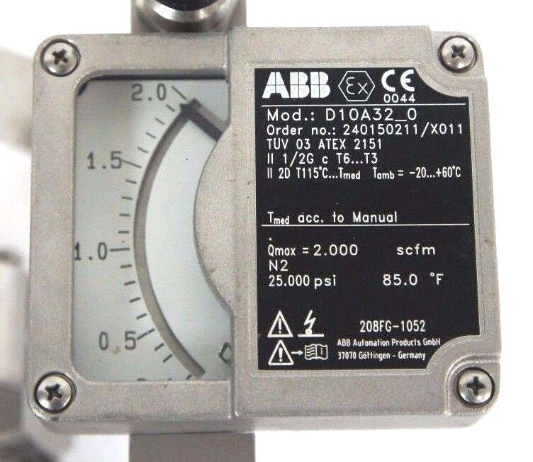 NEW ABB MOD. D10A32-0 FLOWMETER 0-2.0 240150211/X011 TAG NO. 208FG-1052