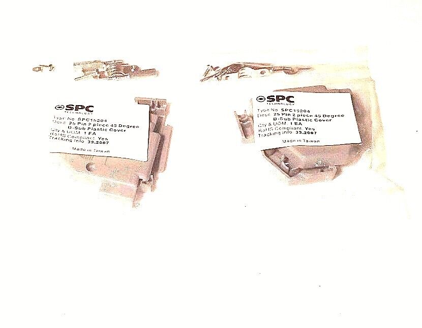 LOT OF 2 NEW SPC SPC15204 D-SUB PLASTIC COVERS, 25 PIN, 2 PIECE, 45 DEGREE