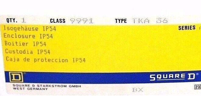 NIB SQUARE D CLASS: 9991 TYPE: TKA 36 SERIES: A ENCLOSURE IP54, 9991TKA36