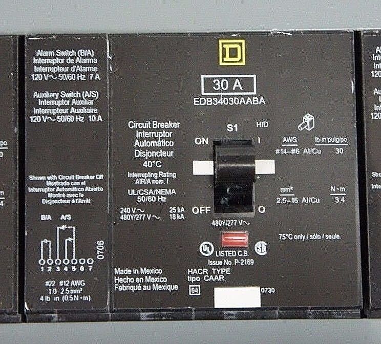 NIB SQUARE D 12240051410010001 NF PANELBOARD 3P 225A W/ 10 EDB34030AABA BREAKERS